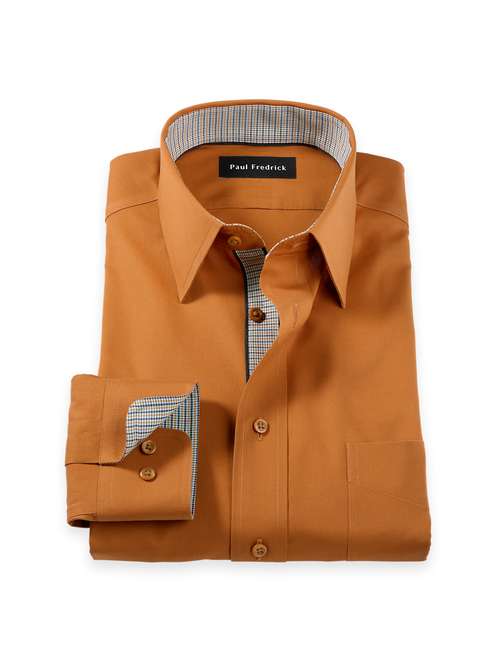 Product Image of Comfort Stretch Non-iron Solid Dress Shirt With Contrast Trim-Rust