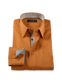 Comfort Stretch Non-Iron Solid Dress Shirt With Contrast Trim - Rust