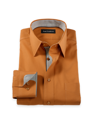 Comfort Stretch Non-Iron Solid Dress Shirt With Contrast Trim - Rust