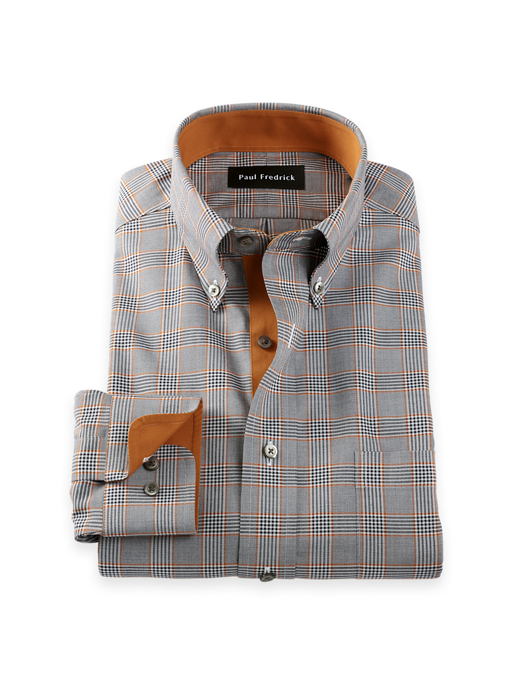 Product Image of Comfort Stretch Non-iron Plaid Dress Shirt With Contrast Trim-Black/Rust