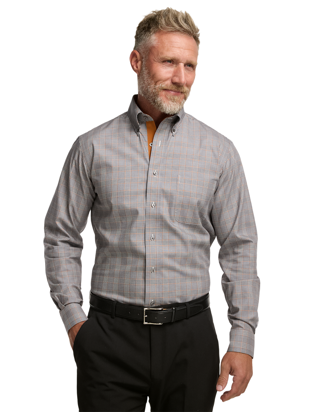 Alternate Image of Comfort Stretch Non-iron Plaid Dress Shirt With Contrast Trim-1