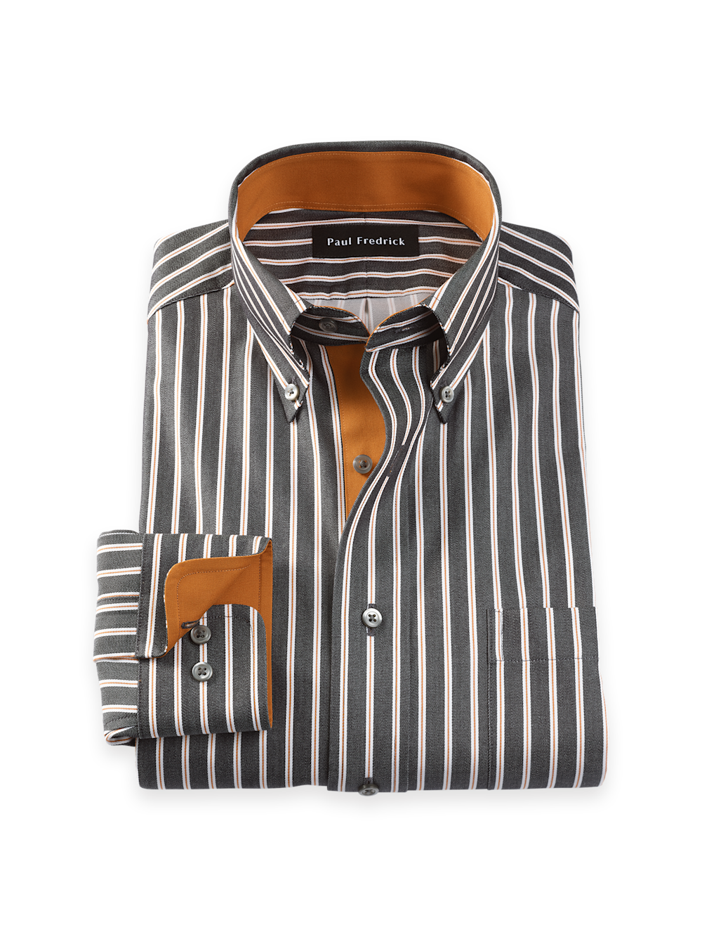 Product Image of Comfort Stretch Non-iron Stripe Dress Shirt With Contrast Trim-Black/Rust