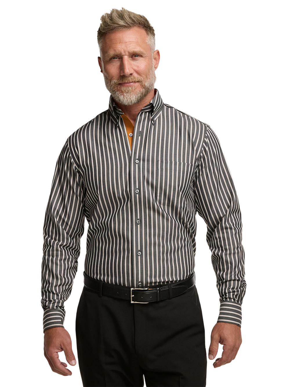 Alternate Image of Comfort Stretch Non-iron Stripe Dress Shirt With Contrast Trim-1