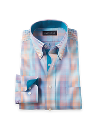 Comfort Stretch Non-Iron Tattersall Dress Shirt With Contrast Trim - Multi