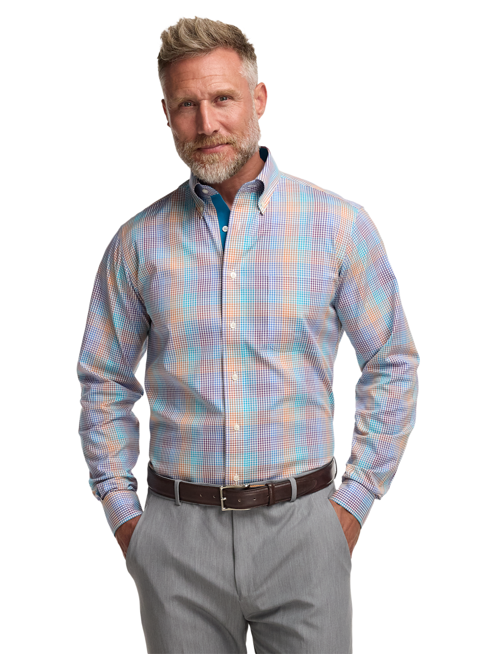 Alternate Image of Comfort Stretch Non-iron Tattersall Dress Shirt With Contrast Trim-1