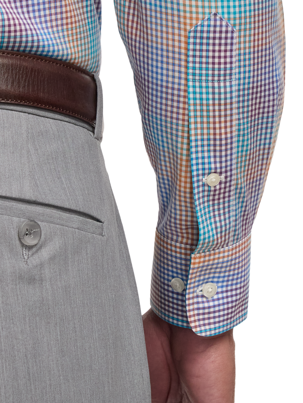 Alternate Image of Comfort Stretch Non-iron Tattersall Dress Shirt With Contrast Trim-3