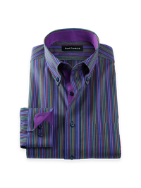 Comfort Stretch Non-Iron Stripe Dress Shirt With Contrast Trim - Multi