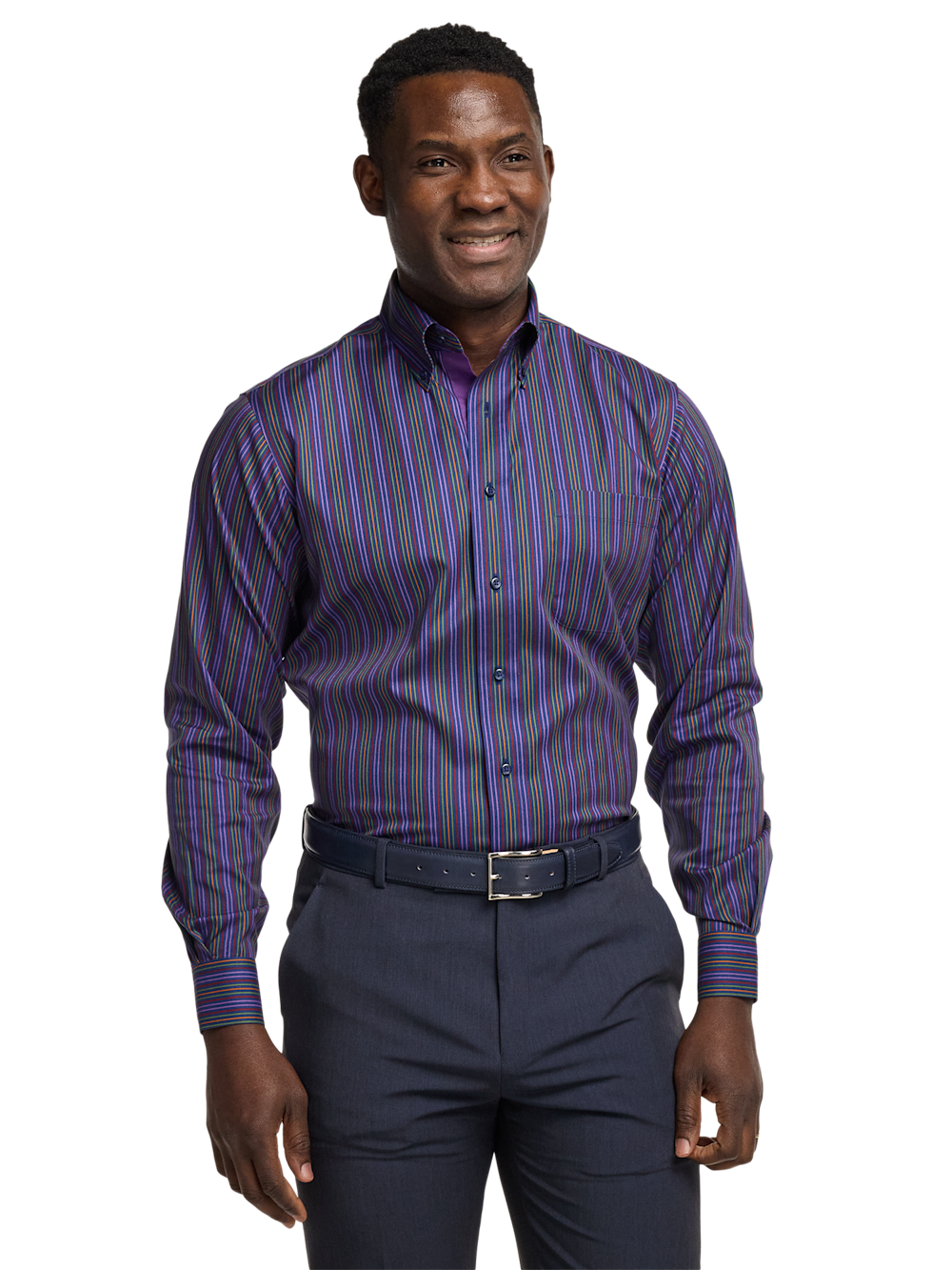 Alternate Image of Comfort Stretch Non-iron Stripe Dress Shirt With Contrast Trim-1