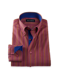 Comfort Stretch Non-Iron Stripe Dress Shirt With Contrast Trim - Multi