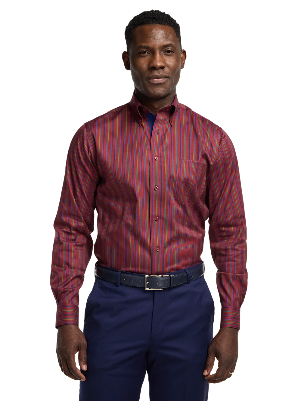 Alternate Image of Comfort Stretch Non-iron Stripe Dress Shirt With Contrast Trim-1