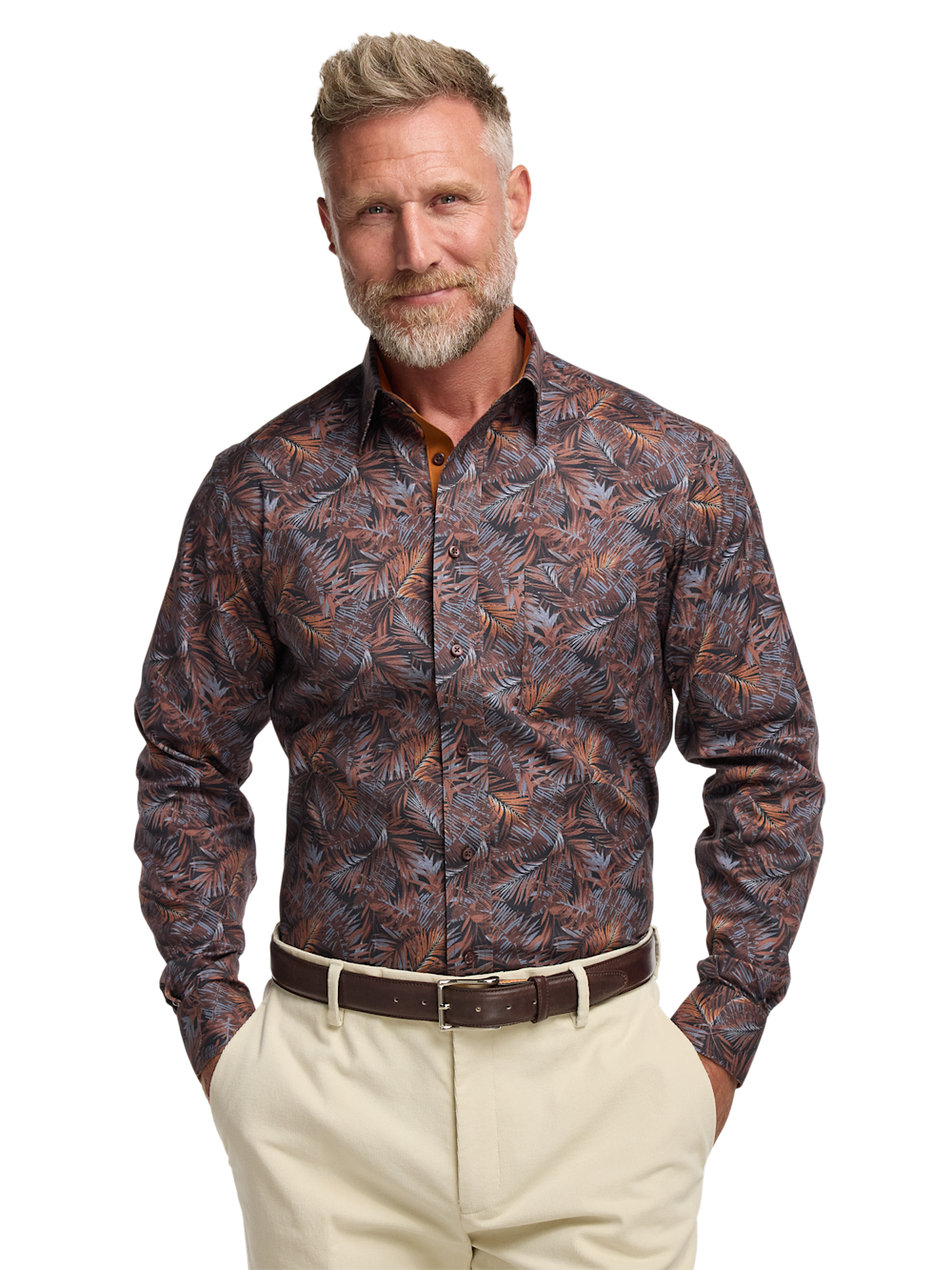 Alternate Image of Comfort Stretch Non-iron Botanical Dress Shirt With Contrast Trim-1