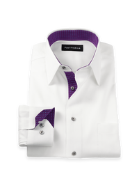 Comfort Stretch Non-Iron Solid Dress Shirt With Contrast Trim - White/purple