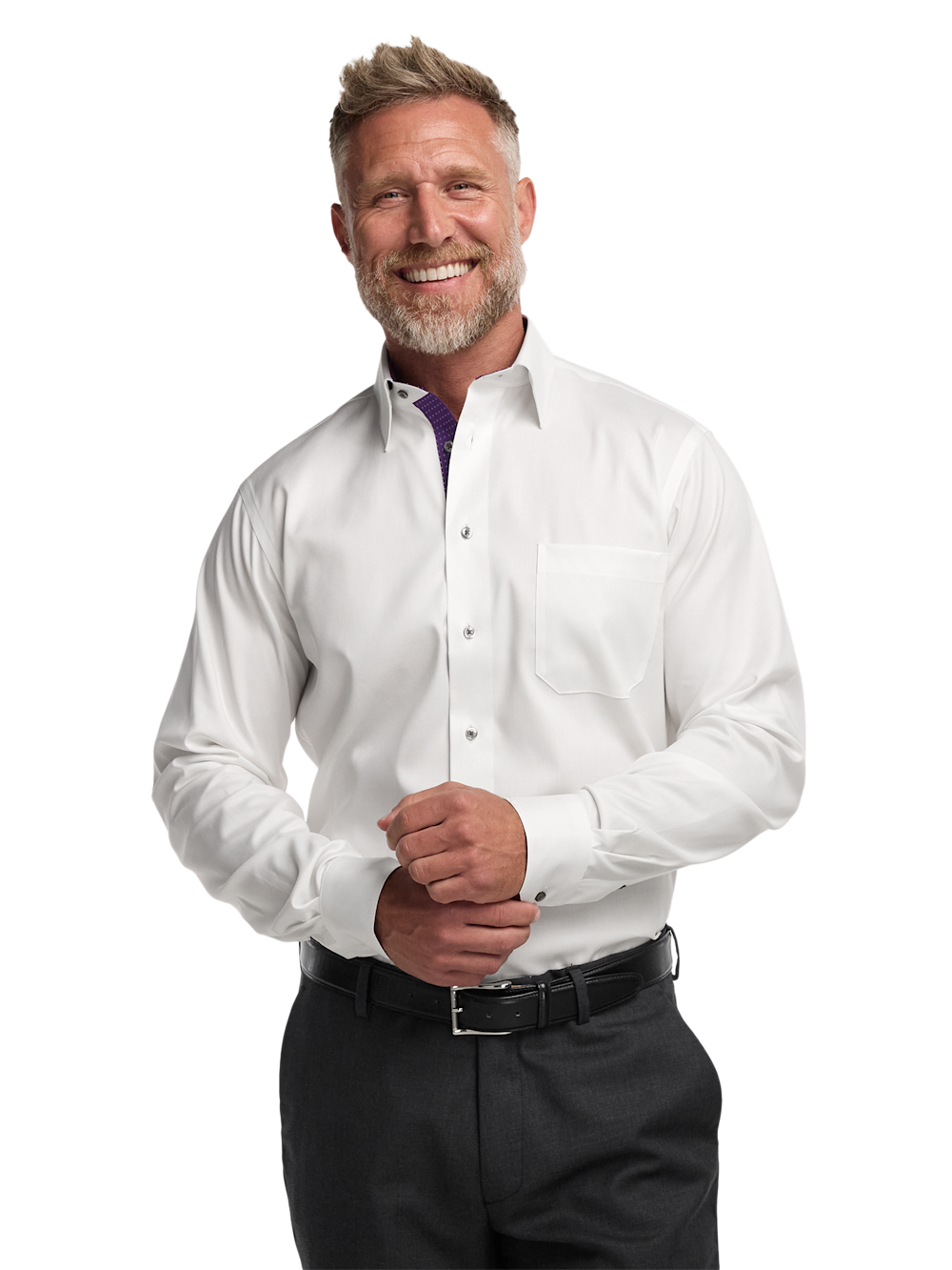 Alternate Image of Comfort Stretch Non-iron Solid Dress Shirt With Contrast Trim-1