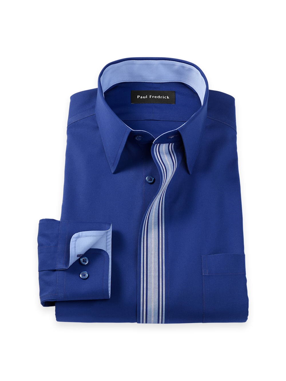 Product Image of Comfort Stretch Non-iron Solid Dress Shirt With Contrast Trim-Blue