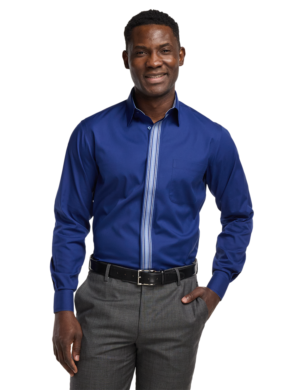 Alternate Image of Comfort Stretch Non-iron Solid Dress Shirt With Contrast Trim-1