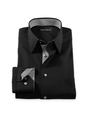Comfort Stretch Non-Iron Solid Dress Shirt With Contrast Trim - Black