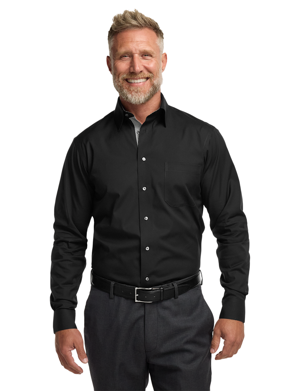 Alternate Image of Comfort Stretch Non-iron Solid Dress Shirt With Contrast Trim-1