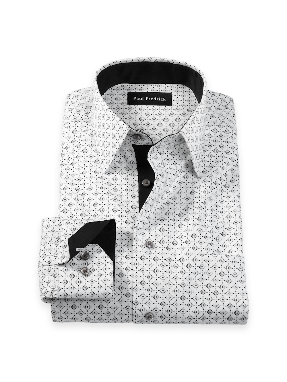 Product Image of Comfort Stretch Non-iron Geometric Dress Shirt With Contrast Trim-Black/White