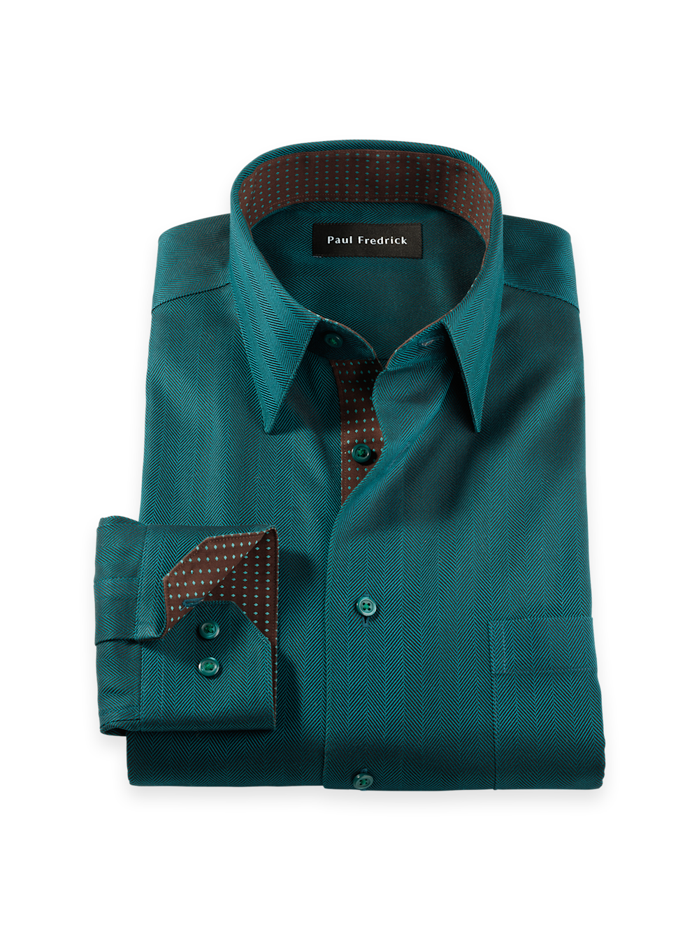 Product Image of Comfort Stretch Non-iron Herringbone Dress Shirt With Contrast Trim-Teal