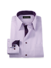 Comfort Stretch Non-Iron Geometric Dress Shirt With Contrast Trim - Purple