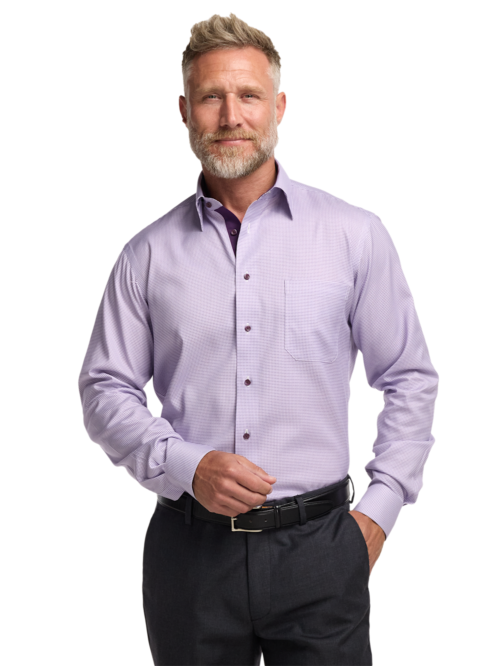 Alternate Image of Comfort Stretch Non-iron Geometric Dress Shirt With Contrast Trim-1