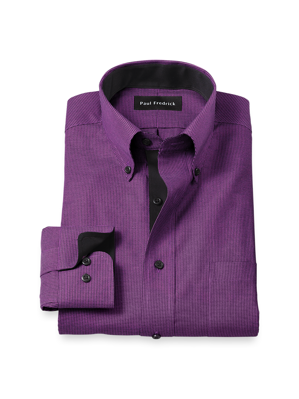 Product Image of Non-iron Cotton Houndstooth Dress Shirt With Contrast Trim-Black/Purple