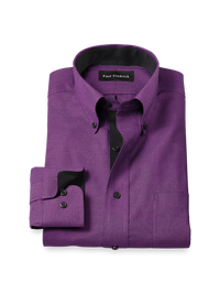 Non-Iron Cotton Houndstooth Dress Shirt With Contrast Trim - Black/purple
