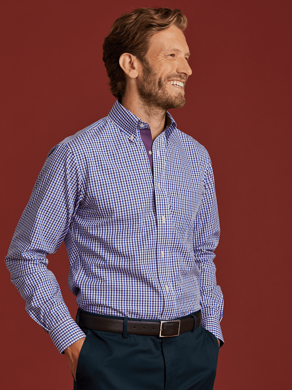 Alternate Image of Non-iron Cotton Gingham Dress Shirt With Contrast Trim-7