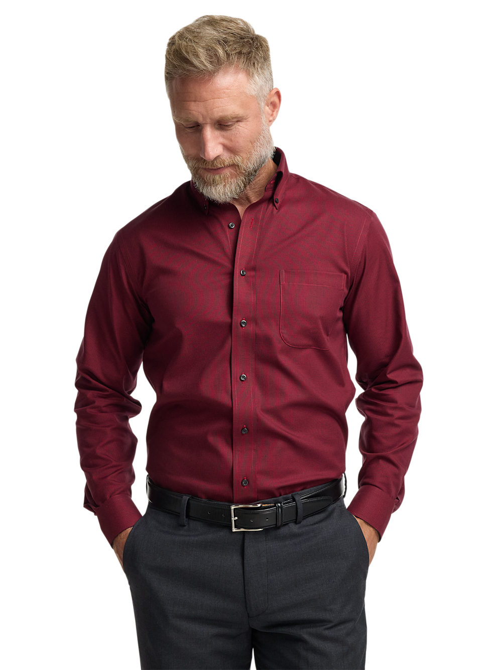 Alternate Image of Non-iron Cotton Houndstooth Dress Shirt With Contrast Trim-1