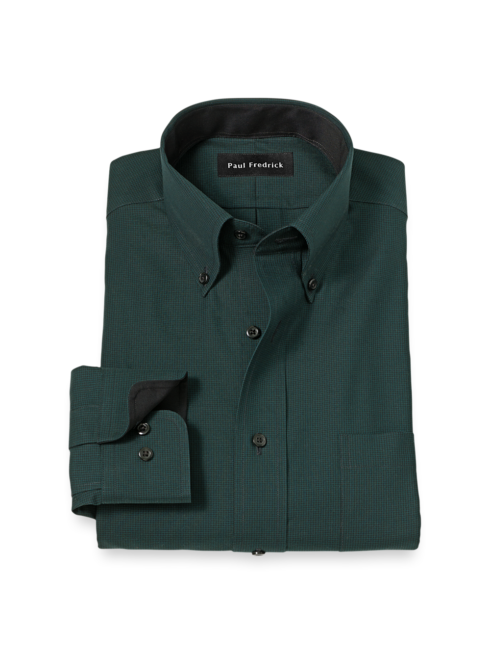 Product Image of Non-iron Cotton Houndstooth Dress Shirt With Contrast Trim-Black/Green