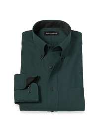 Non-Iron Cotton Houndstooth Dress Shirt With Contrast Trim - Black/green