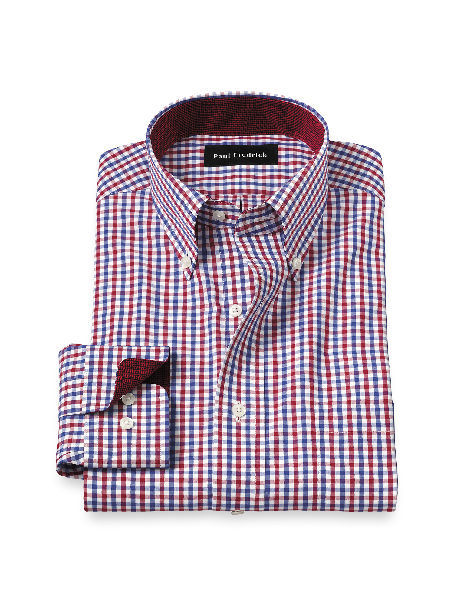 Non-Iron Cotton Gingham Dress Shirt With Contrast Trim - Blue/red