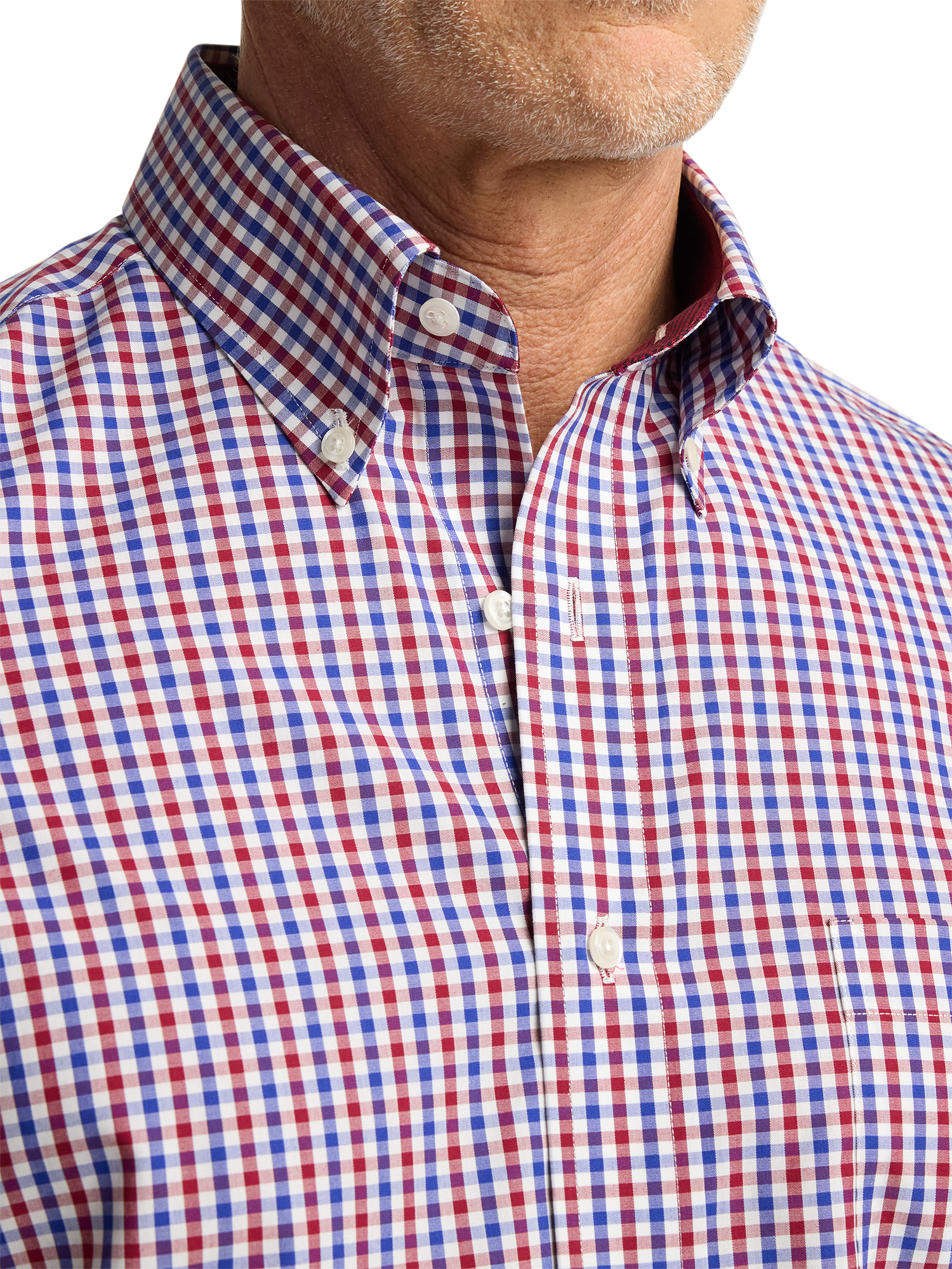 Non-Iron Cotton Gingham Dress Shirt With Contrast Trim - Blue/red