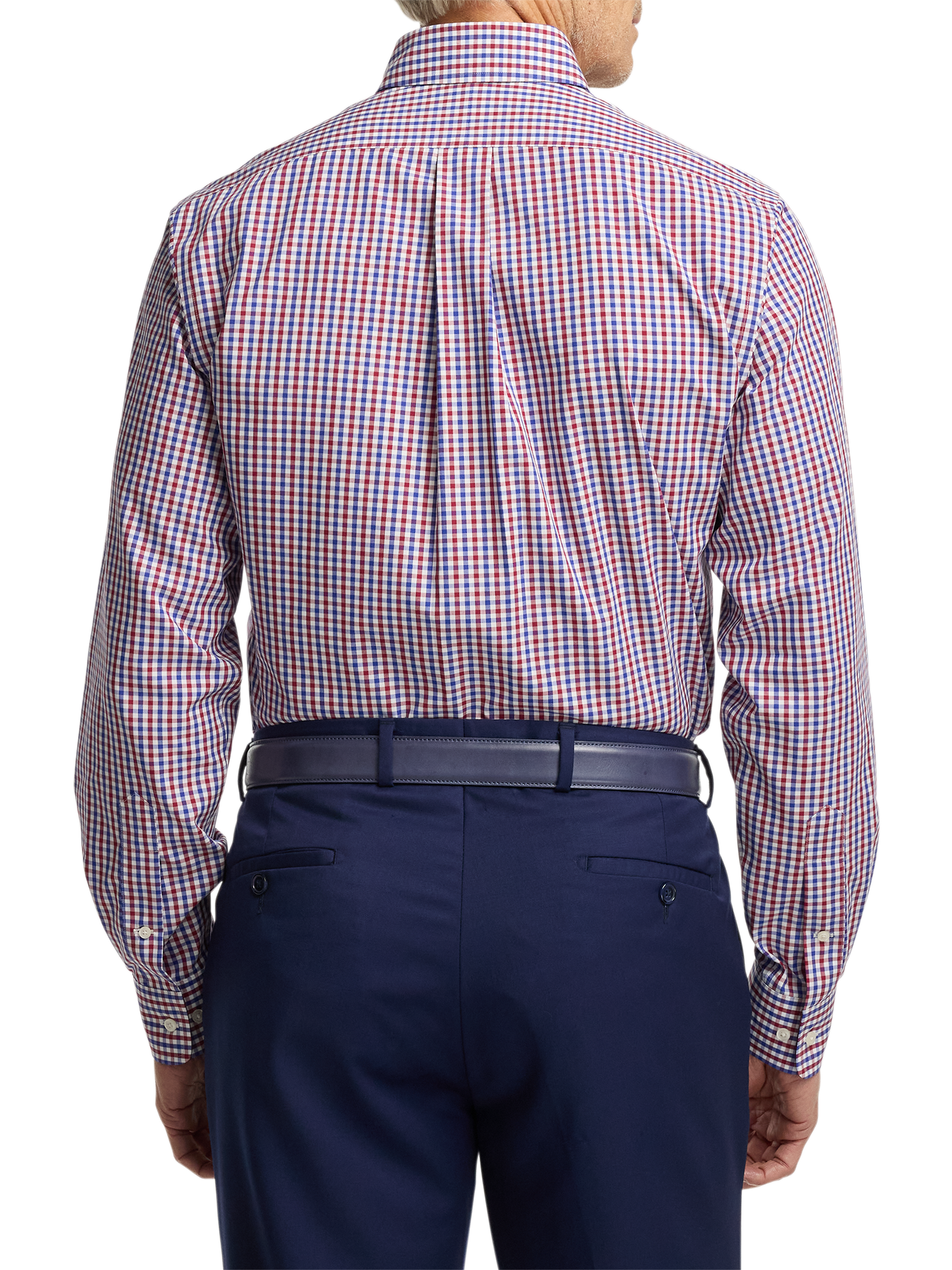 Non-Iron Cotton Gingham Dress Shirt With Contrast Trim - Blue/red