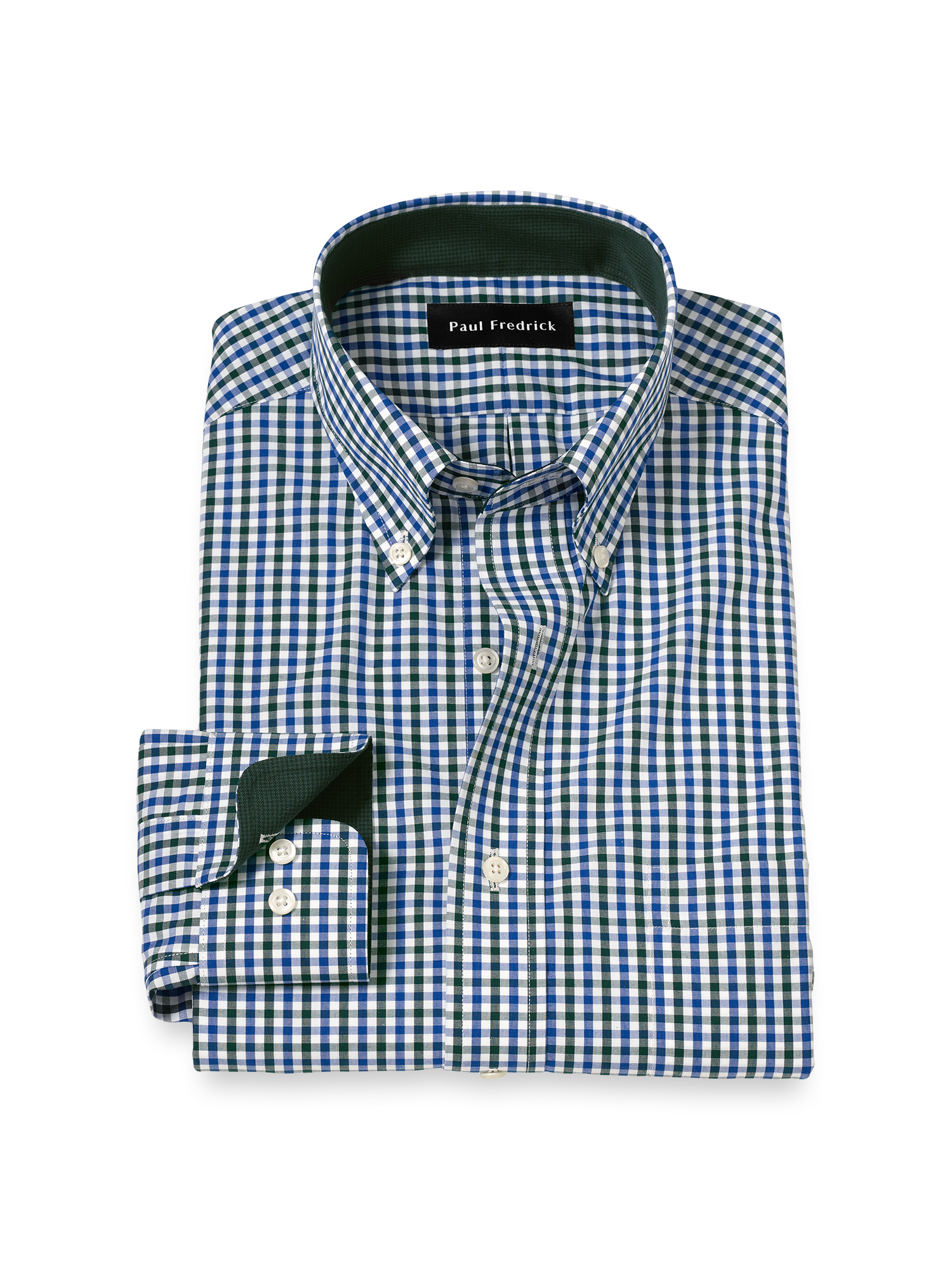Product Image of Non-iron Cotton Gingham Dress Shirt With Contrast Trim-Blue/Green