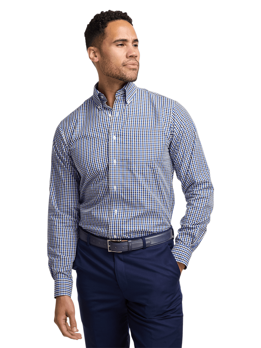 Alternate Image of Non-iron Cotton Gingham Dress Shirt With Contrast Trim-1