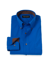 Non-Iron Cotton Solid Dress Shirt With Contrast Trim - Cobalt