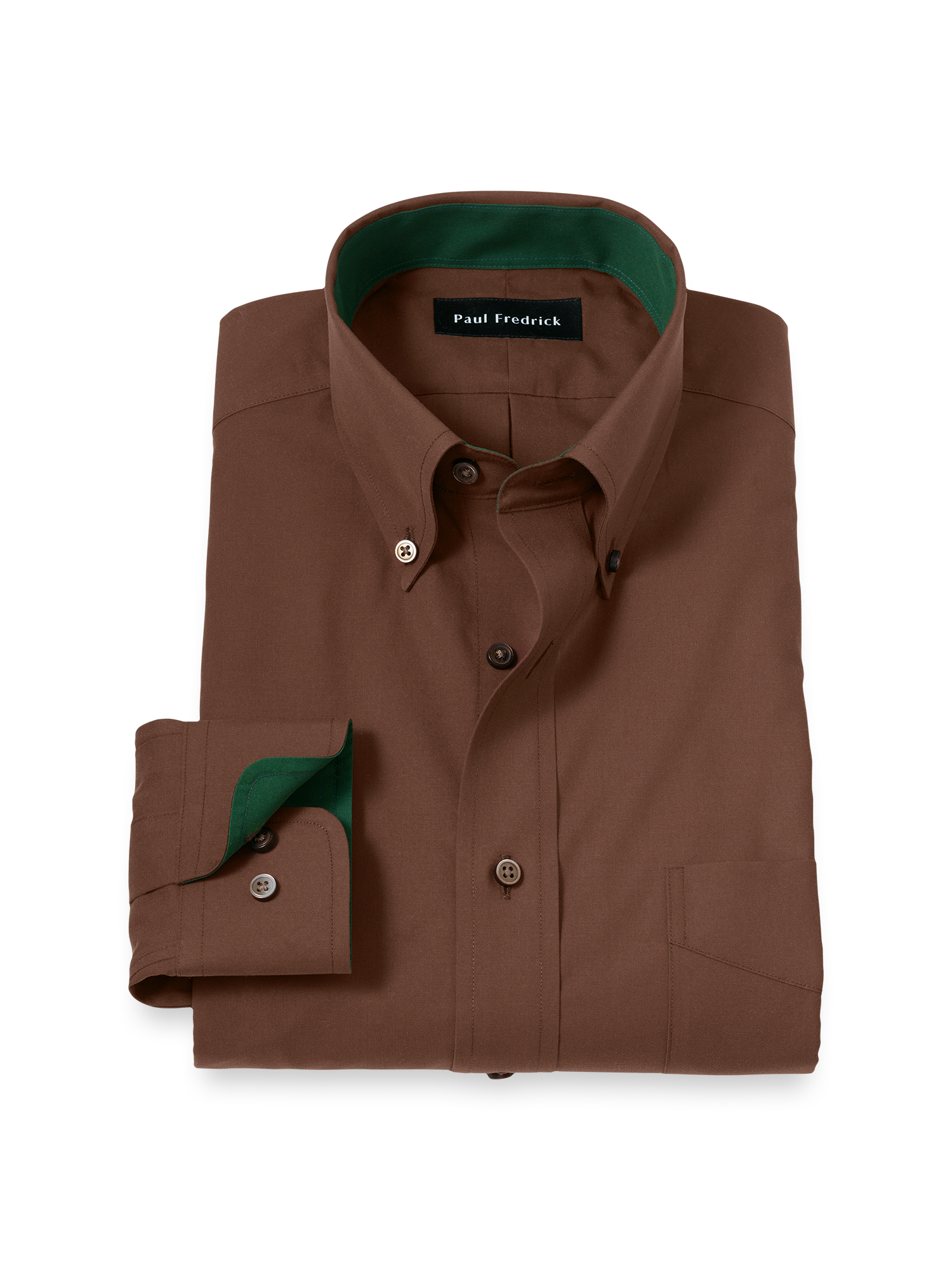 Product Image of Non-iron Cotton Solid Dress Shirt With Contrast Trim-Brown