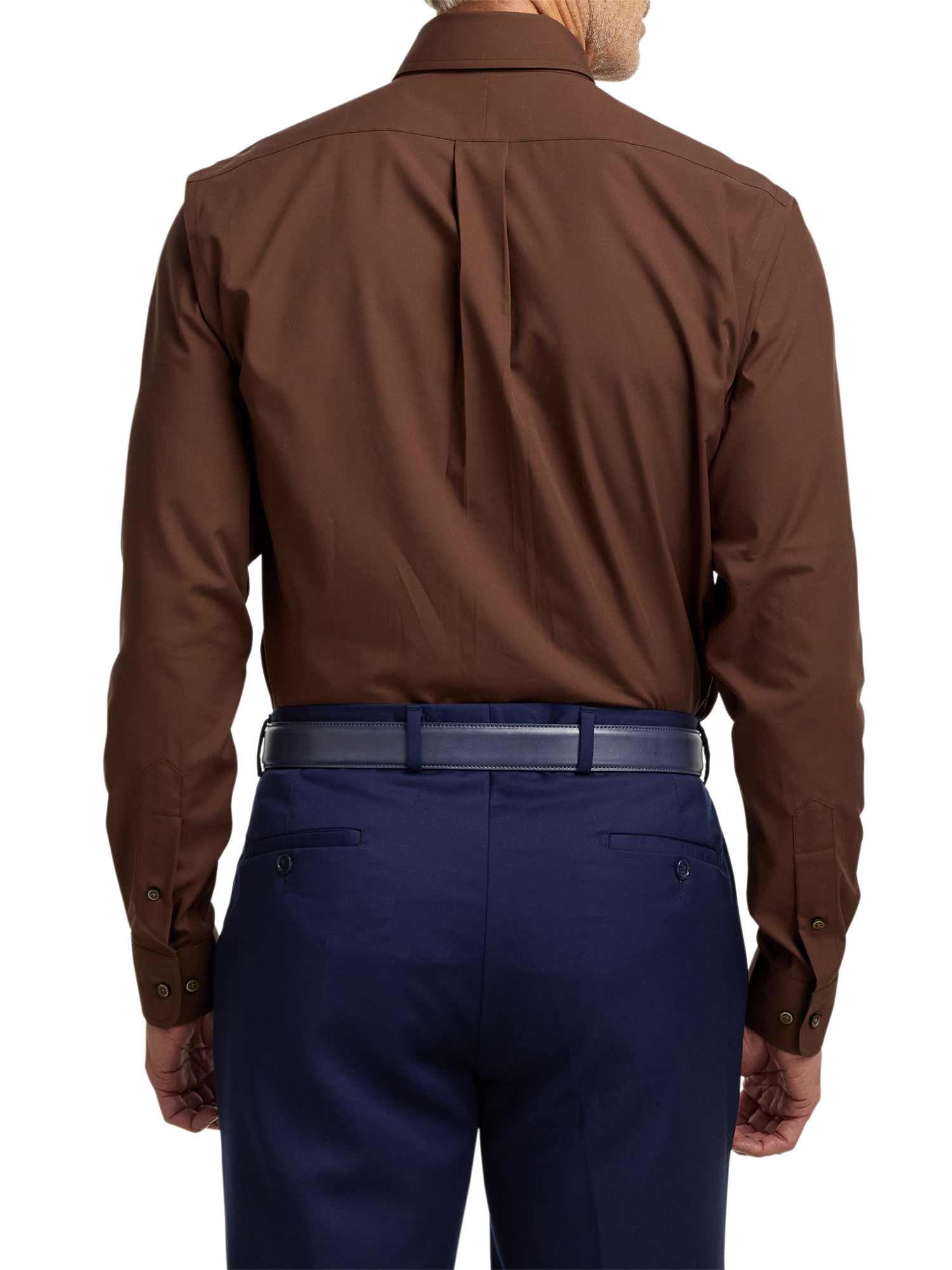 Non-Iron Cotton Solid Dress Shirt With Contrast Trim - Brown