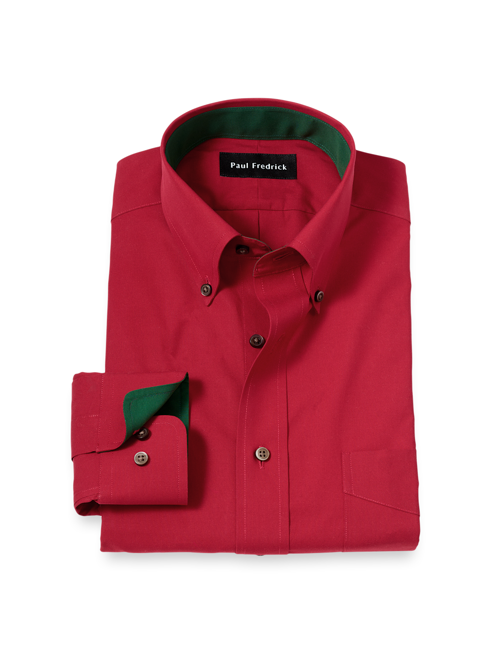 Product Image of Non-iron Cotton Solid Dress Shirt With Contrast Trim-Red