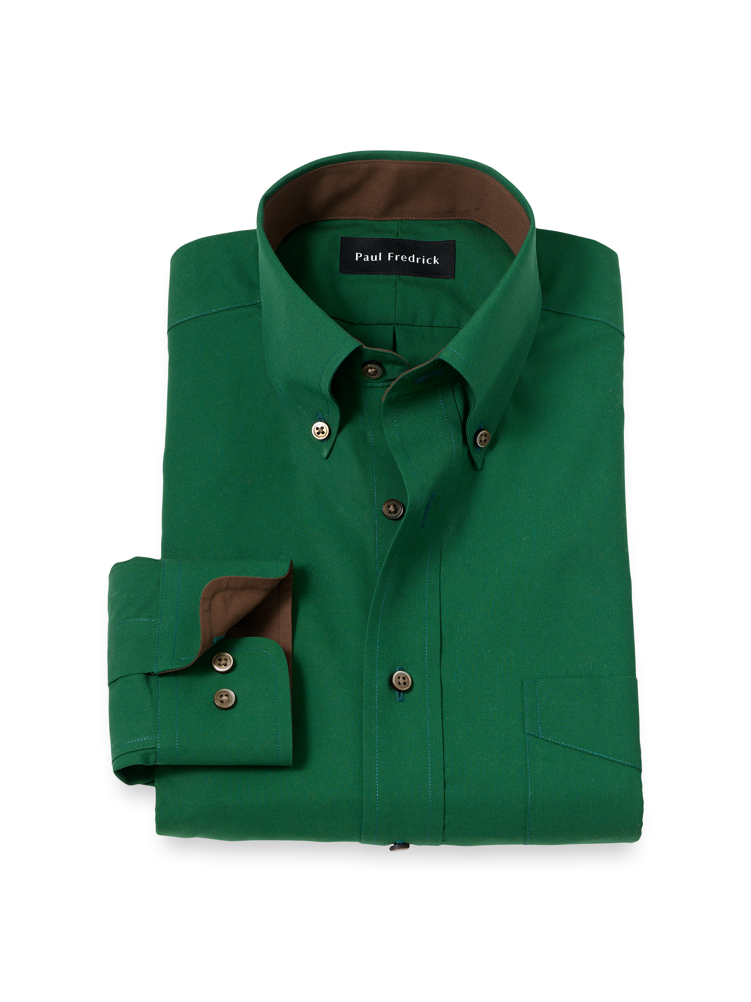 Product Image of Non-iron Cotton Solid Dress Shirt With Contrast Trim-Green