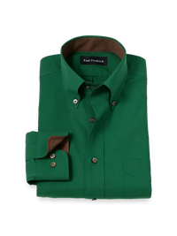 Non-Iron Cotton Solid Dress Shirt With Contrast Trim - Green