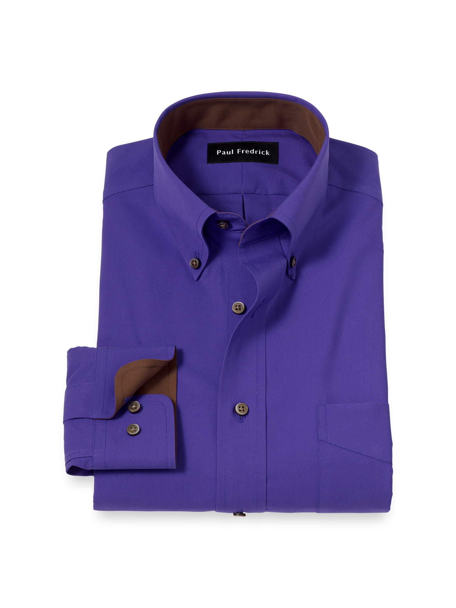 Product Image of Non-iron Cotton Solid Dress Shirt With Contrast Trim-Purple
