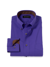 Non-Iron Cotton Solid Dress Shirt With Contrast Trim - Purple