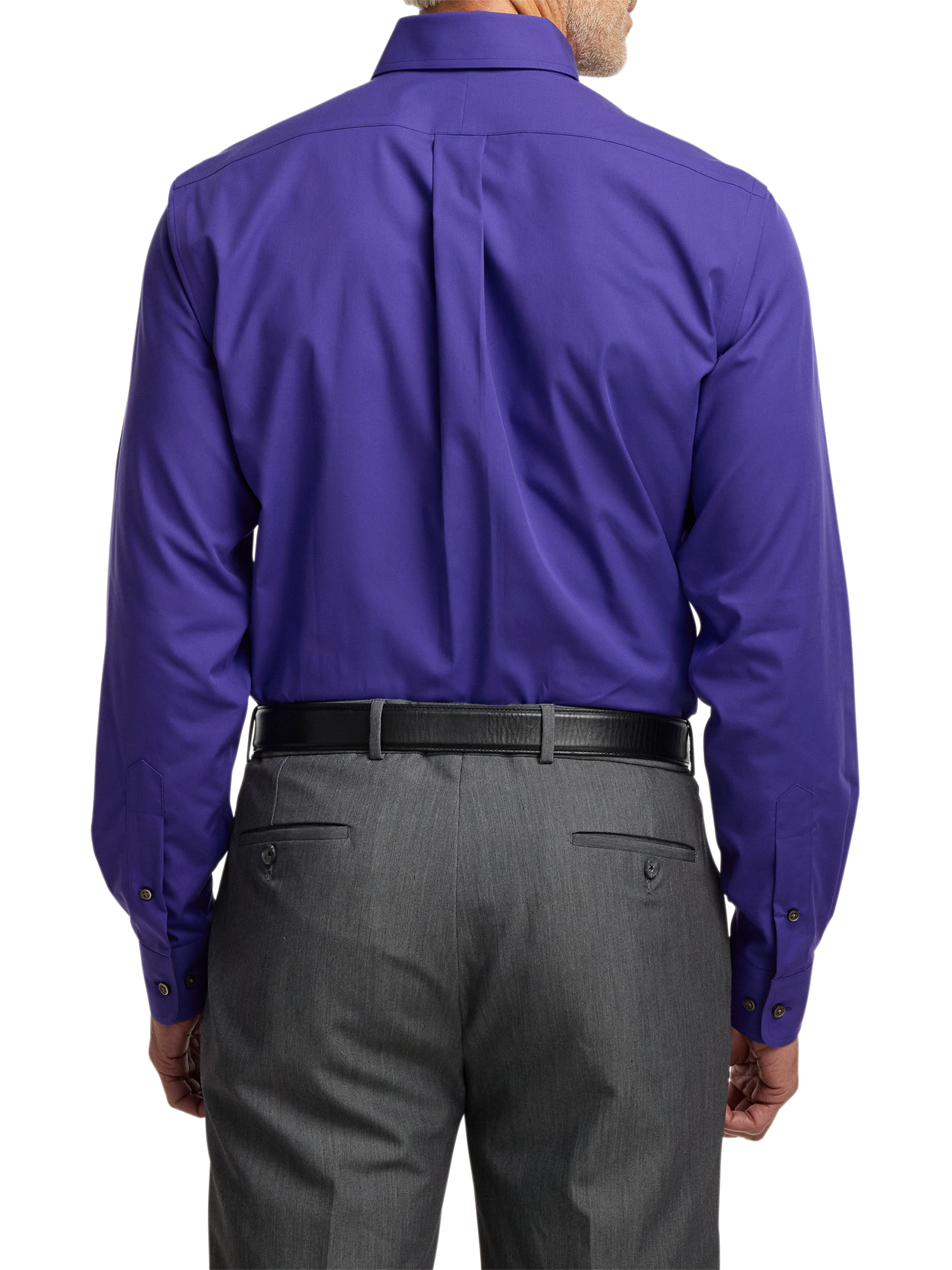Non-Iron Cotton Solid Dress Shirt With Contrast Trim - Purple