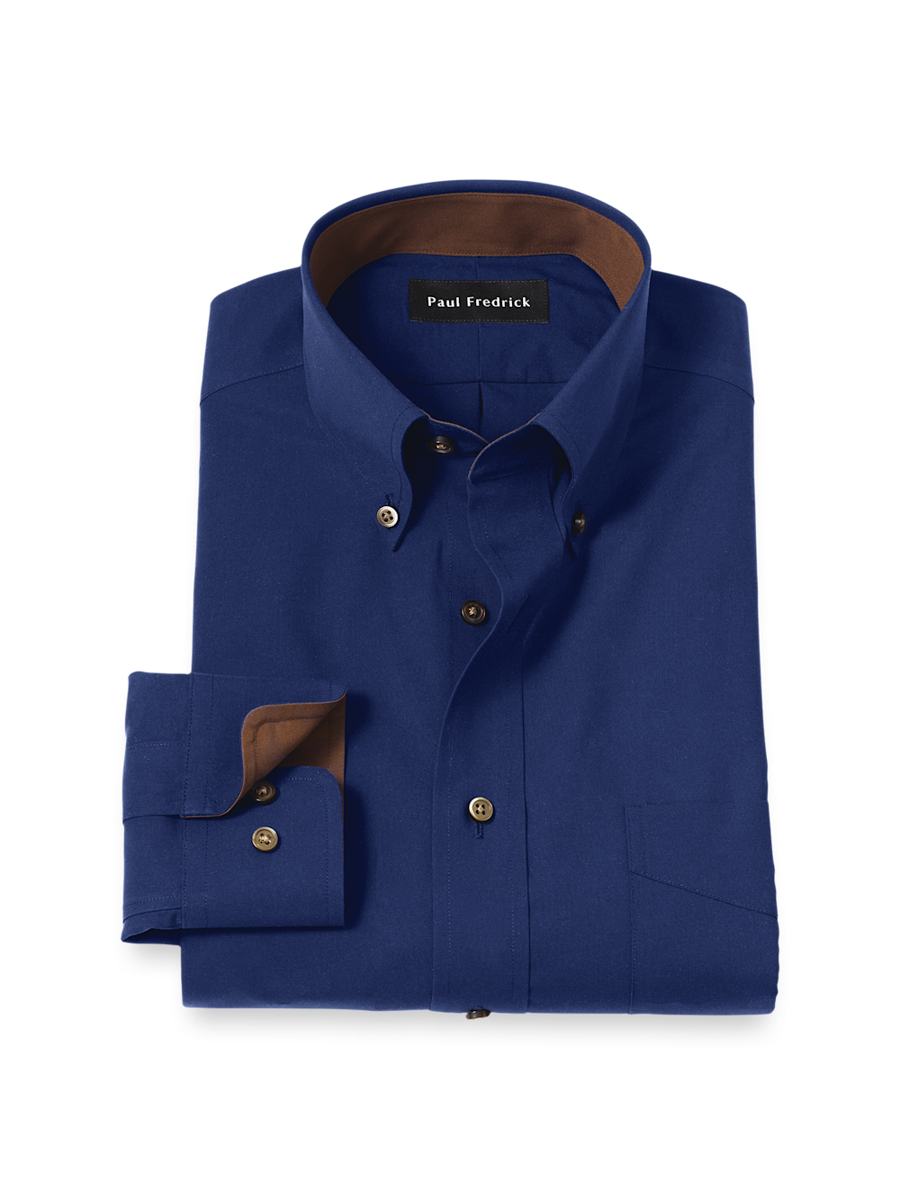 Product Image of Non-iron Cotton Solid Dress Shirt With Contrast Trim-Navy
