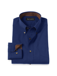 Non-Iron Cotton Solid Dress Shirt With Contrast Trim - Navy