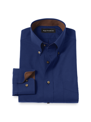 Non-Iron Cotton Solid Dress Shirt With Contrast Trim - Navy