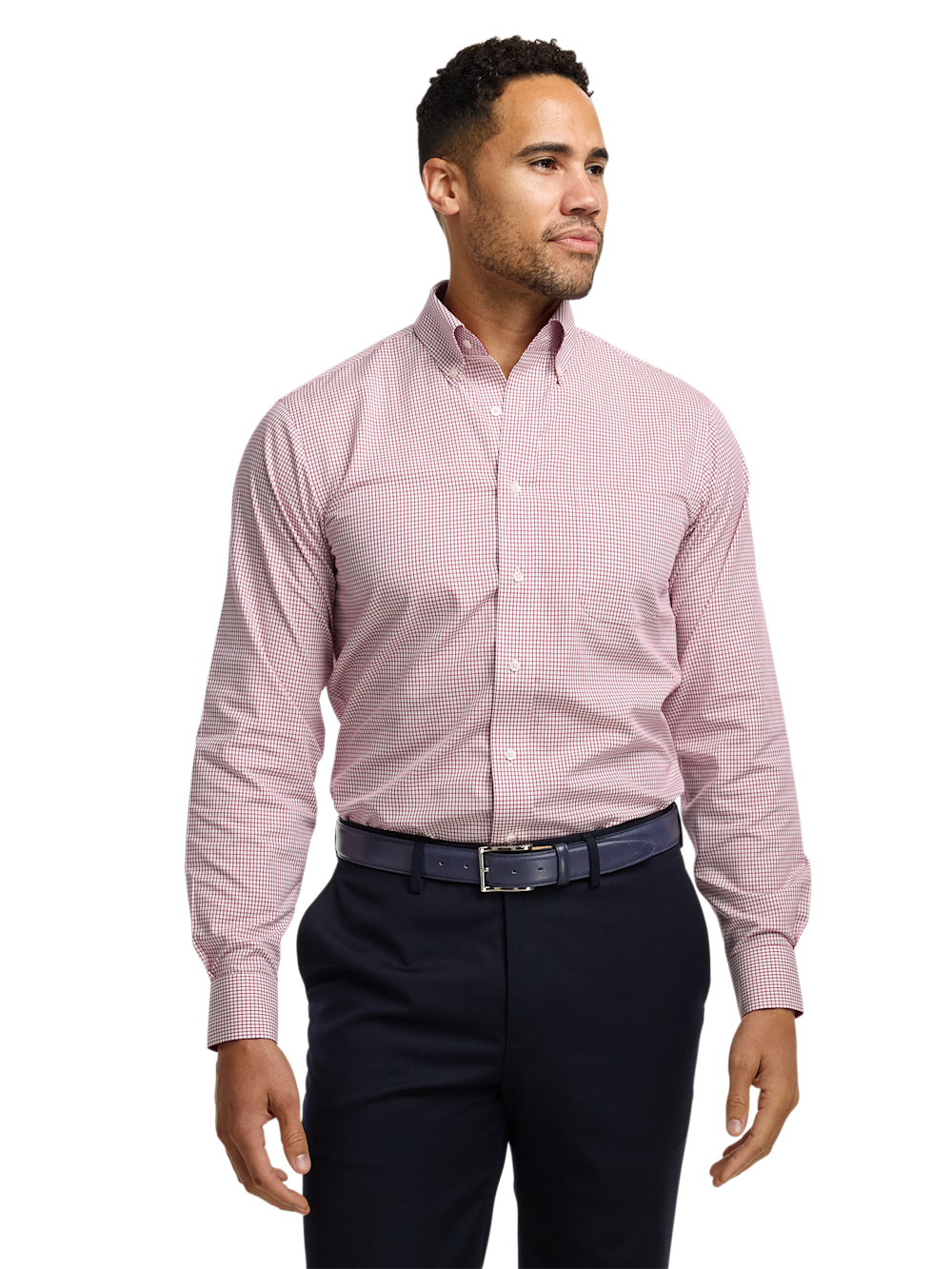 Alternate Image of Non-iron Cotton Check Dress Shirt With Contrast Trim-1