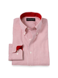Non-Iron Cotton Check Dress Shirt With Contrast Trim - Red/white